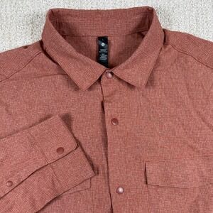 Lululemon Mens Large Terracotta Red Grid Texture Snap Front Long Sleeve Shirt
